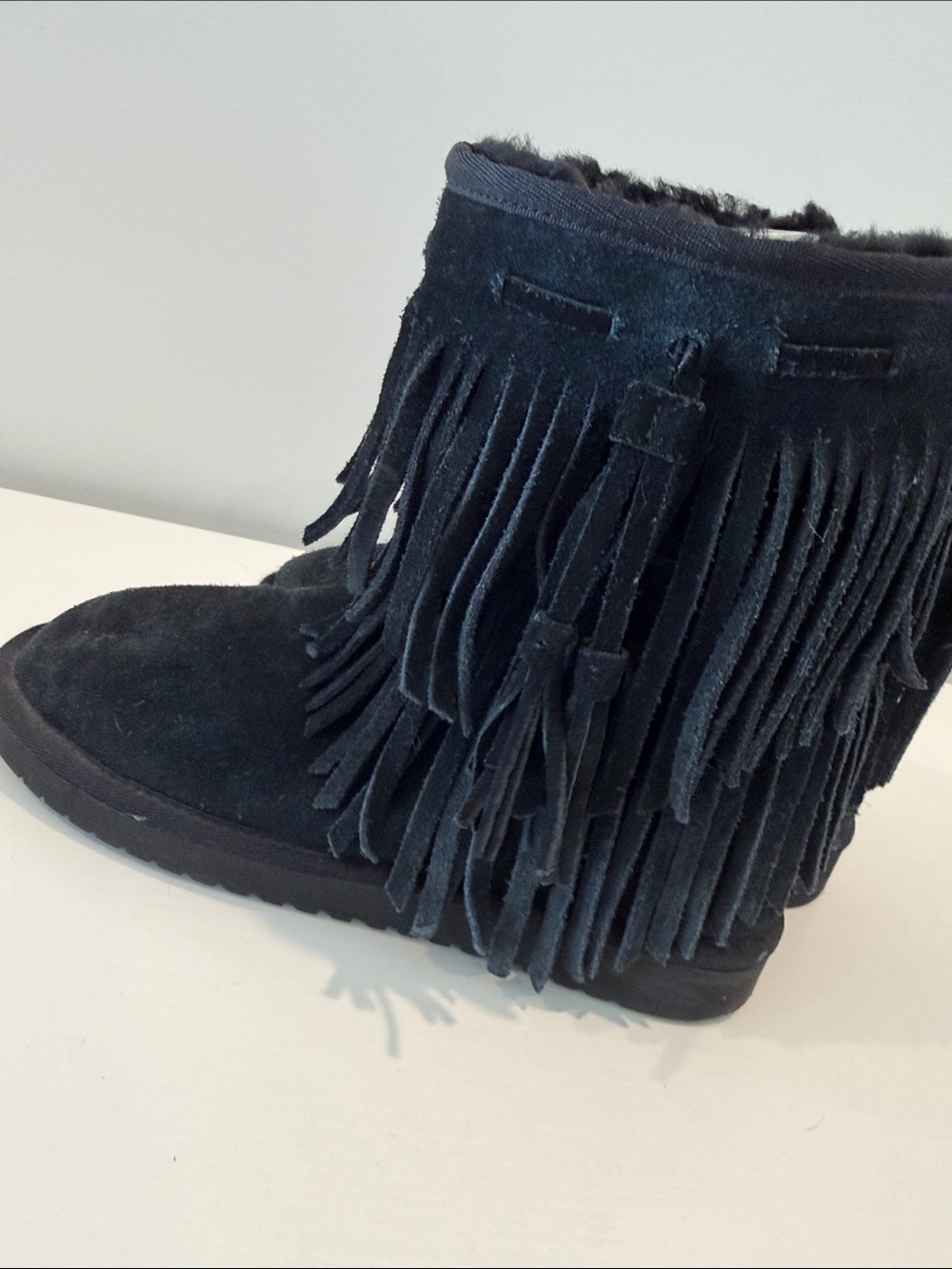 Koolaburra Black Suede Fringe Winter Boots - Picture 6 of 9